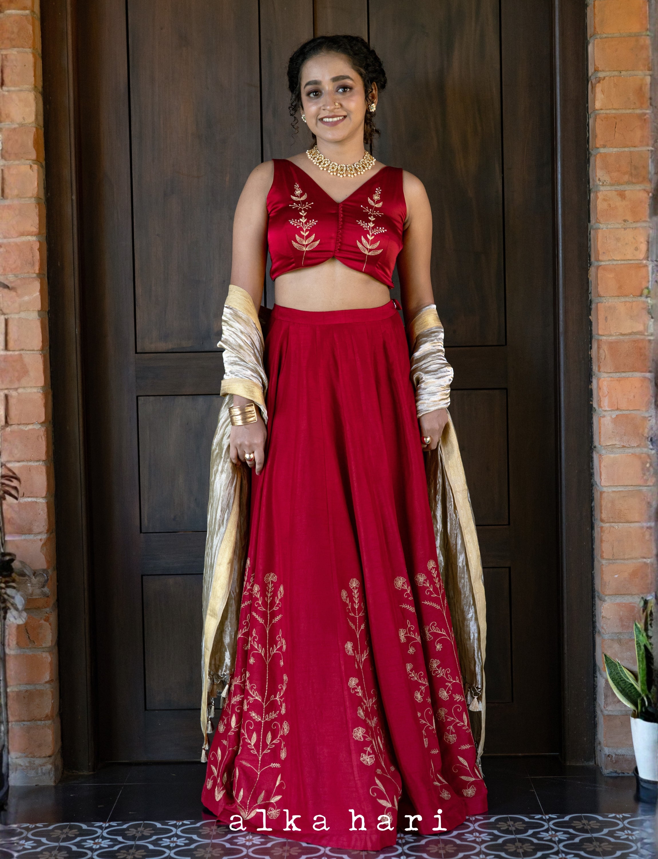 Red and Gold Embroidered Lehenga
